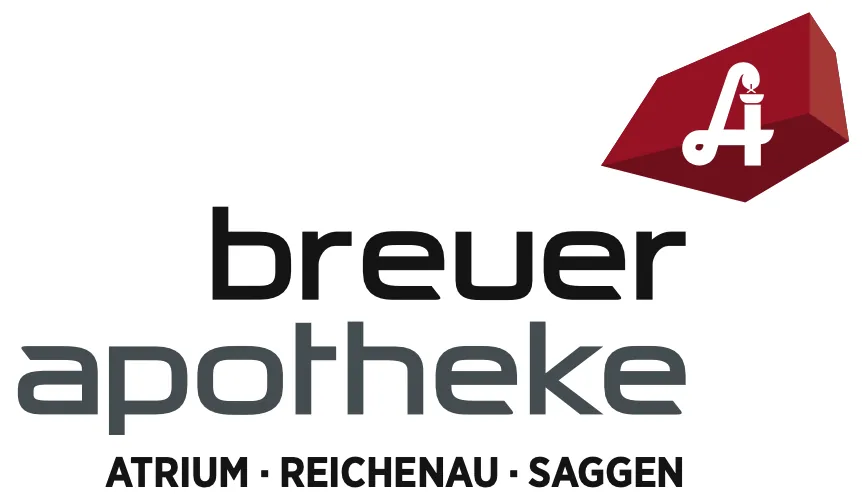 Logo „breuer apotheke – Atrium · Reichenau · Saggen“ mit rotem Apotheken-A